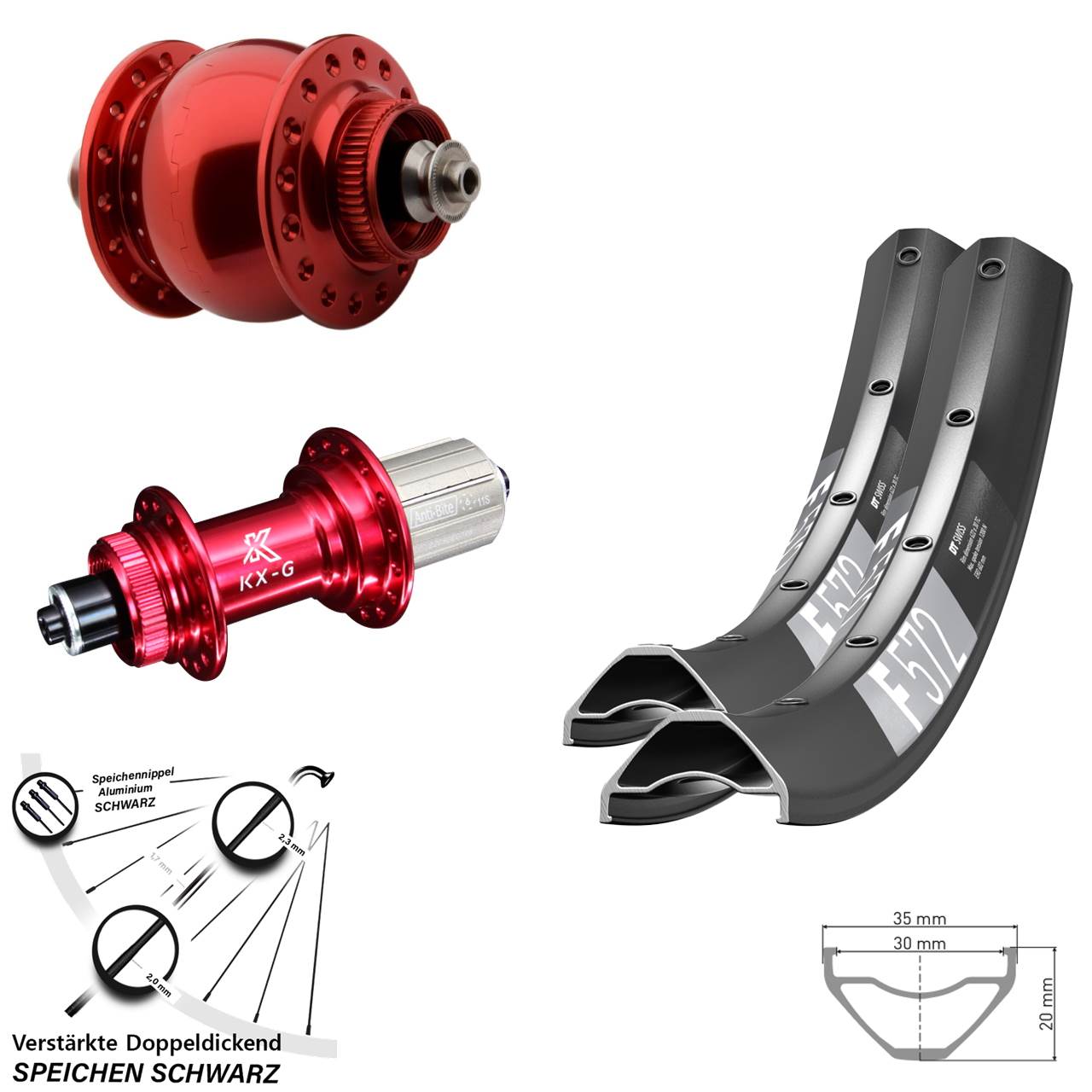 Disc Laufradsatz für Schnellspanner 29 Zoll DT Swiss F572 KX-G rot SONdelux 8-12 fach HG