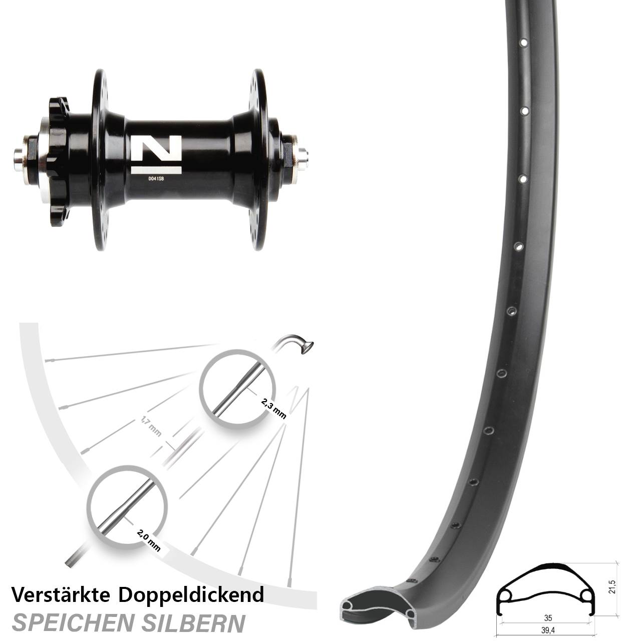 6-Loch Vorderrad 29 Zoll Ambrosio E35 Novatec D041 für Schnellspanner