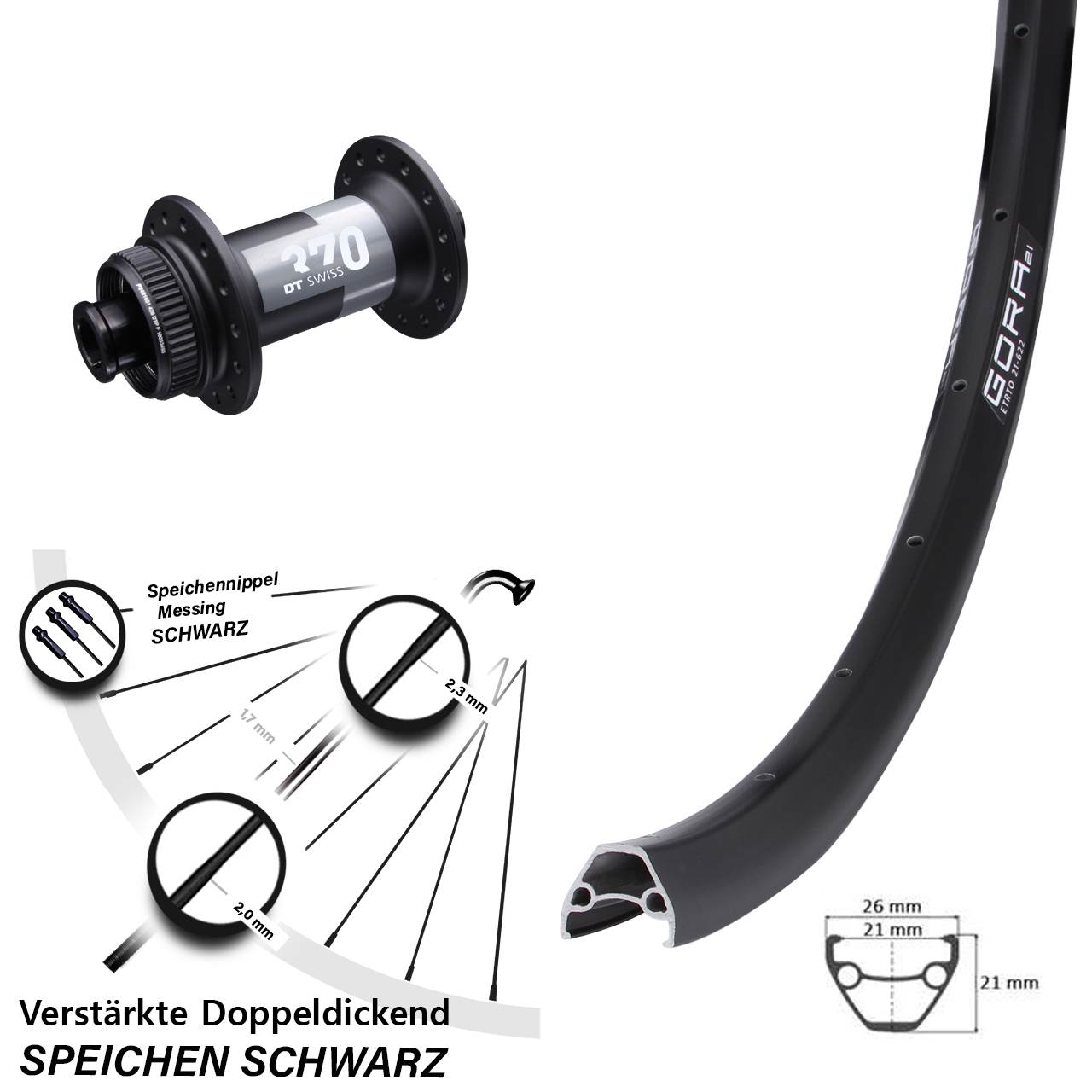 Gora 21 DT Swiss 370 Road 28 Zoll Centerlock Vorderrad 12x100