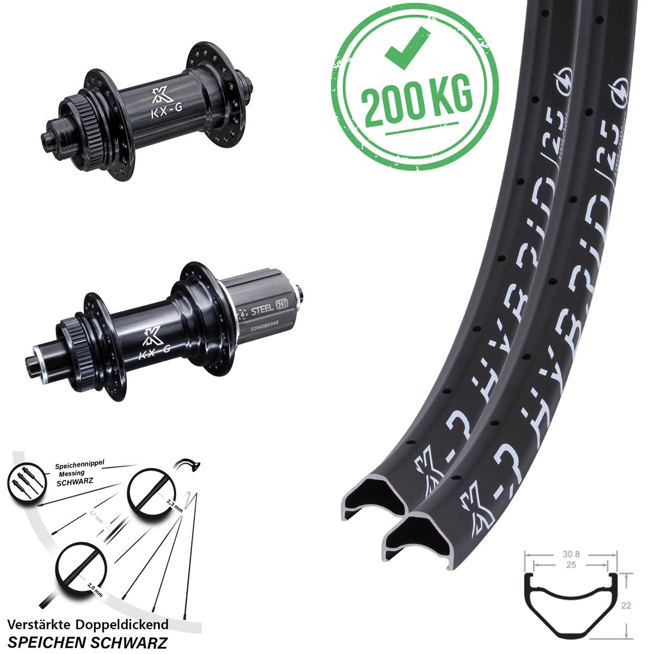 26 Zoll KX-R GS Hybrid 25 Centerlock Laufradsatz QR 8-12 fach HG