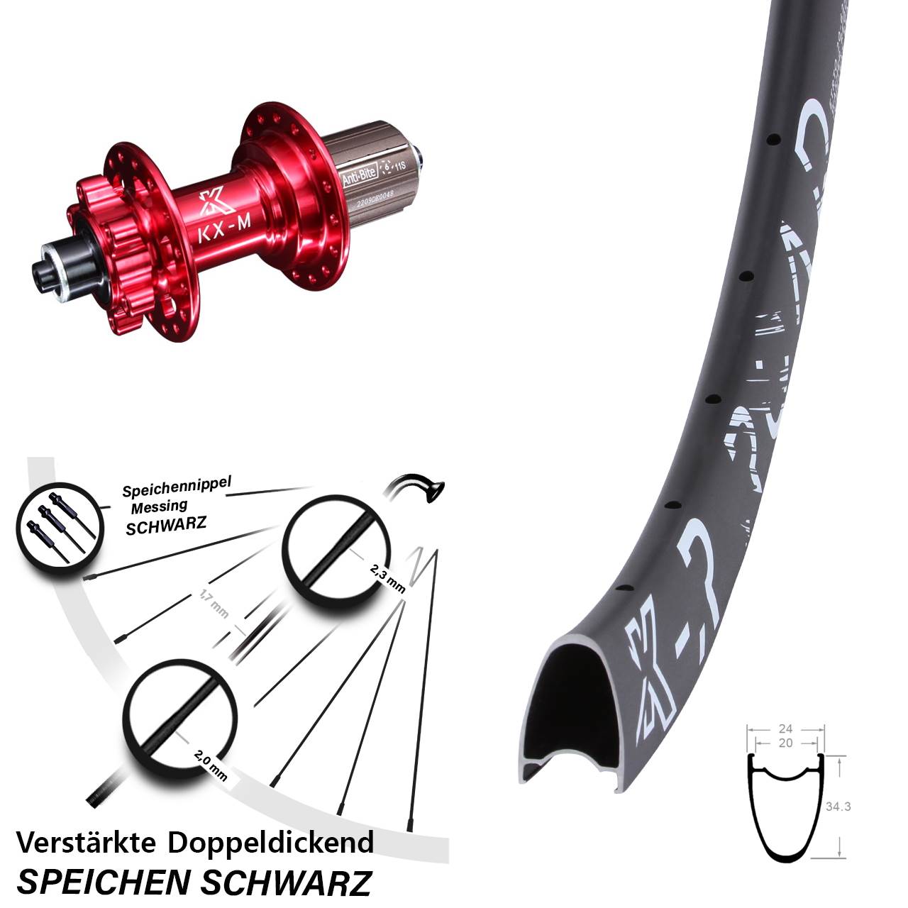 28-29 Zoll KX-R Road Bikepacking rot 6-Loch Hinterrad QR 8-12 fach HG