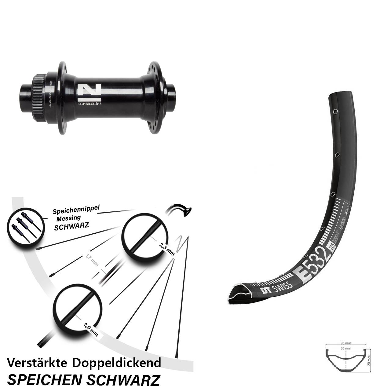Centerlock Vorderrad 27,5 Zoll DT Swiss E 532 Novatec D041 15x110 Boost