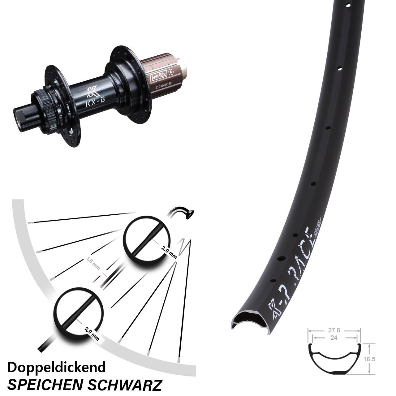 leichtes 29 Zoll Hinterrad MTB Cross Country KX-BR Race 12x148 mm Centerlock 8-12 fach