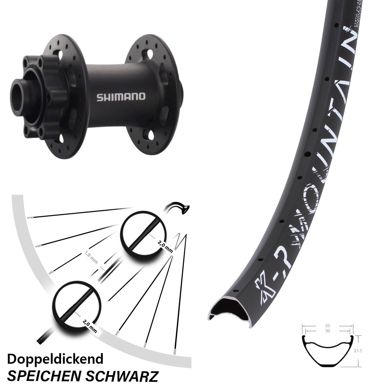 KX-R Mountain Shimano HB-M758 27,5 Zoll Disc Laufrad 15x100