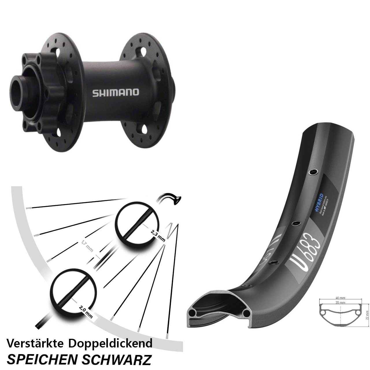 Disc Vorderrad 27,5 Zoll DT Swiss U683 Shimano Deore XT HB-M758 15x100