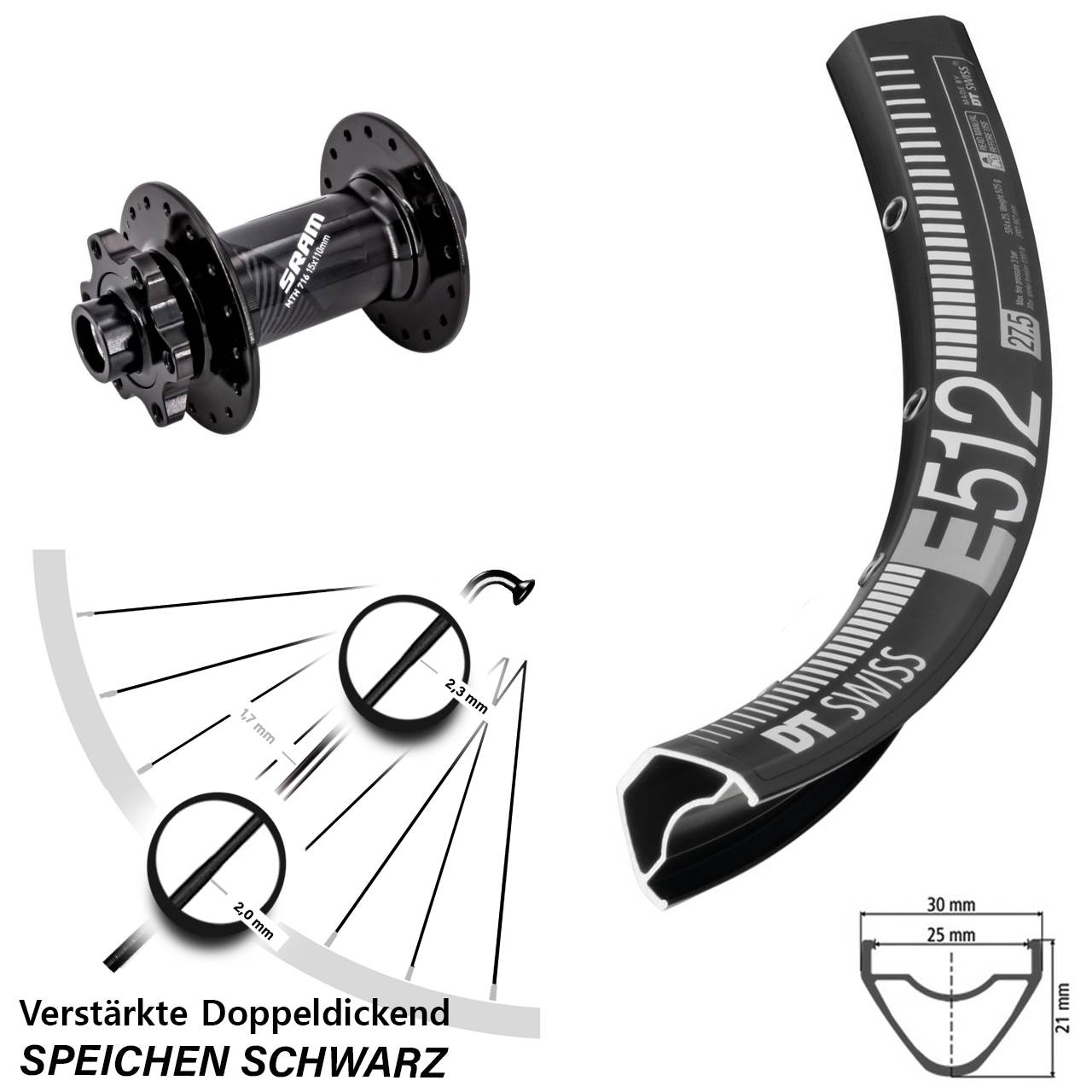 Disc Vorderrad 650B DT Swiss E512 Sram 716 15x110 Boost