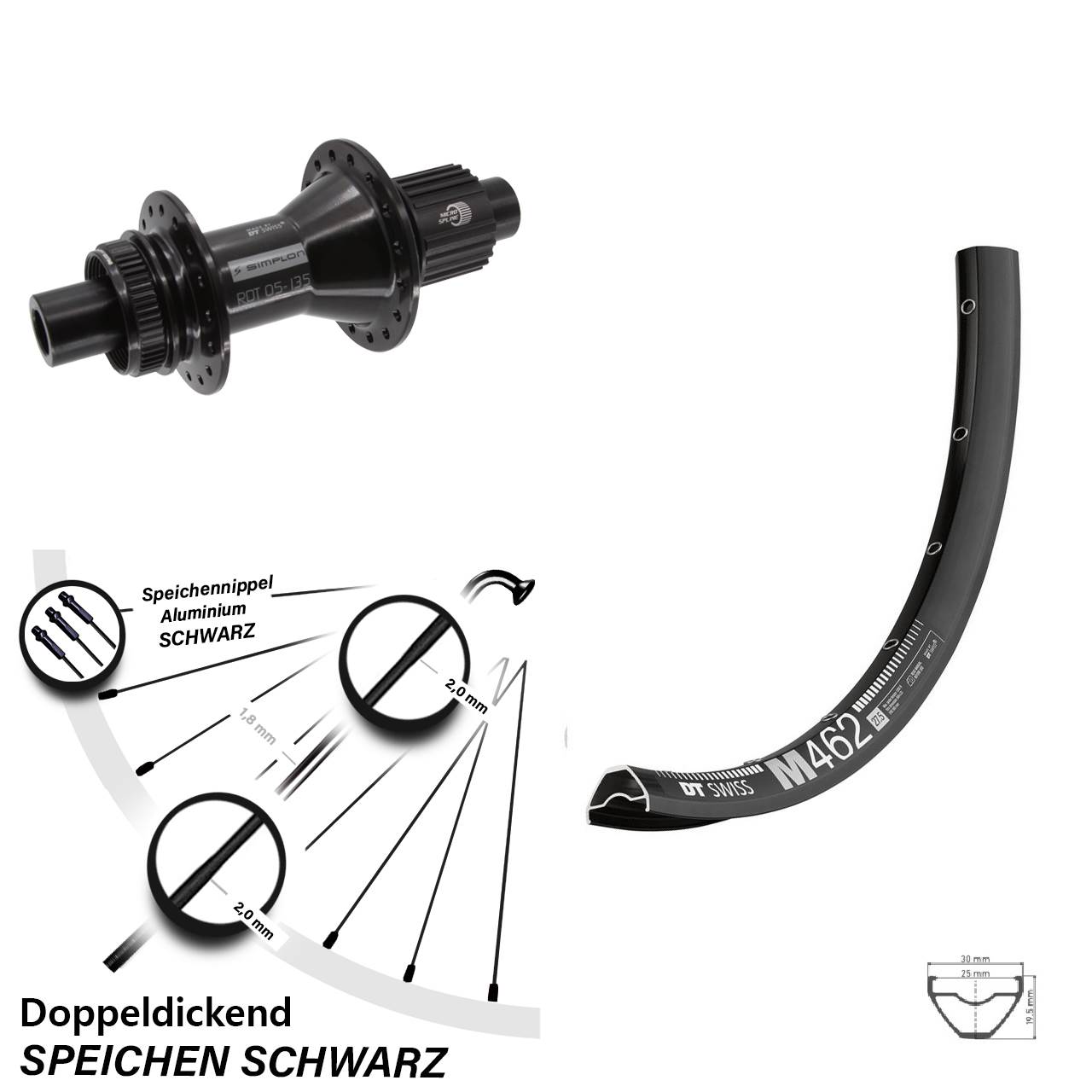 Centerlock Hinterrad 27,5 Zoll DT Swiss M 462-370 Hybrid Micro Spline 12x142