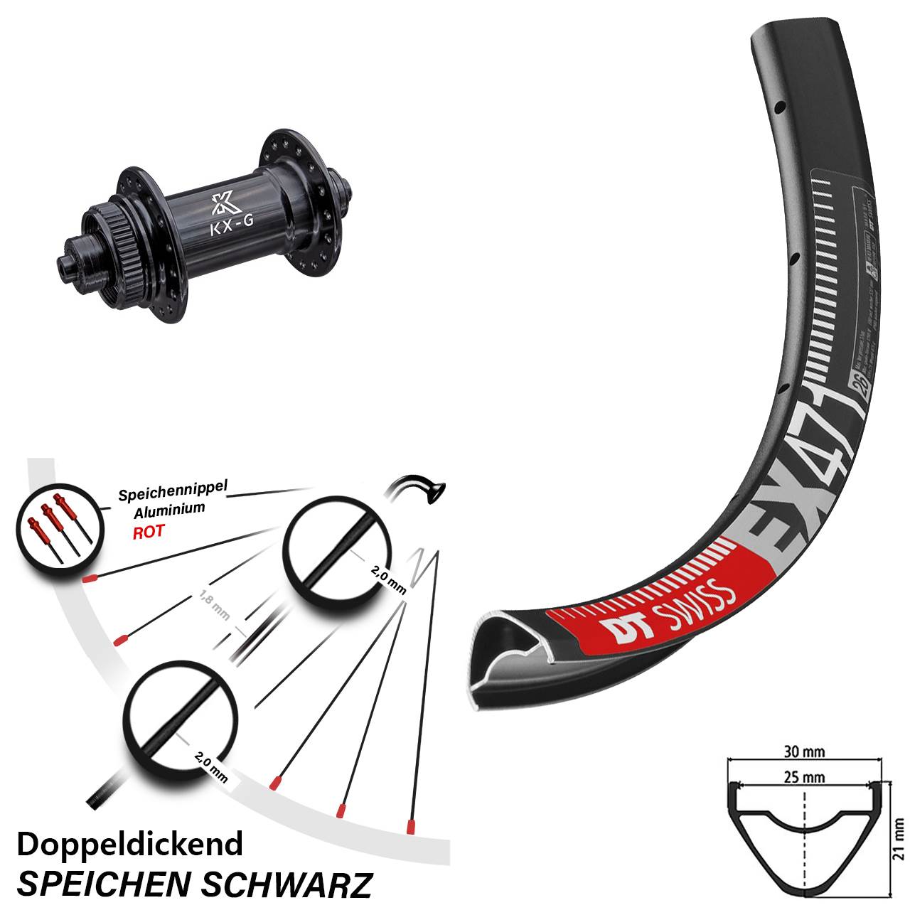 27,5 Zoll DT Swiss EX 471 KX-G Disc Laufrad für Schnellspanner
