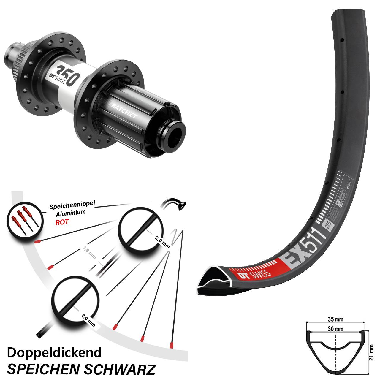 DT Swiss EX511 DT Swiss 350 27,5 Zoll Hinterrad Centerlock 12x142 11-12 fach