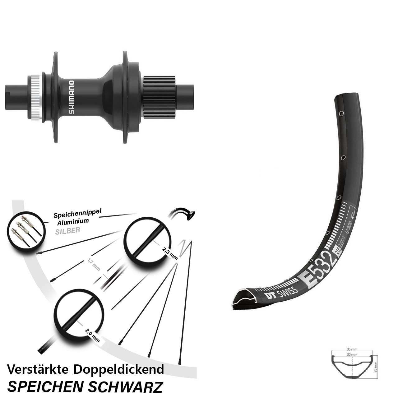Disc Hinterrad 29 Zoll DT Swiss E532 Shimano FH-MT410 Micro Spline 12x142
