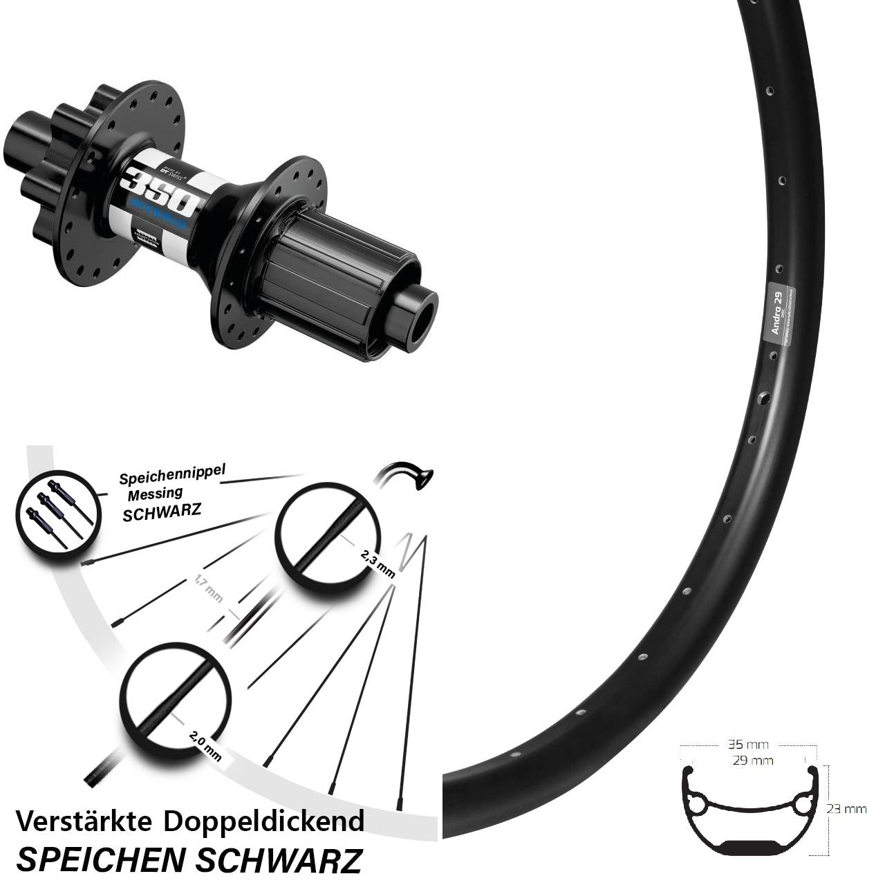 Ryde Andra 29 DT Swiss 350 Hybrid 20 Zoll 6-Loch Hinterrad 12x148 8-11 fach