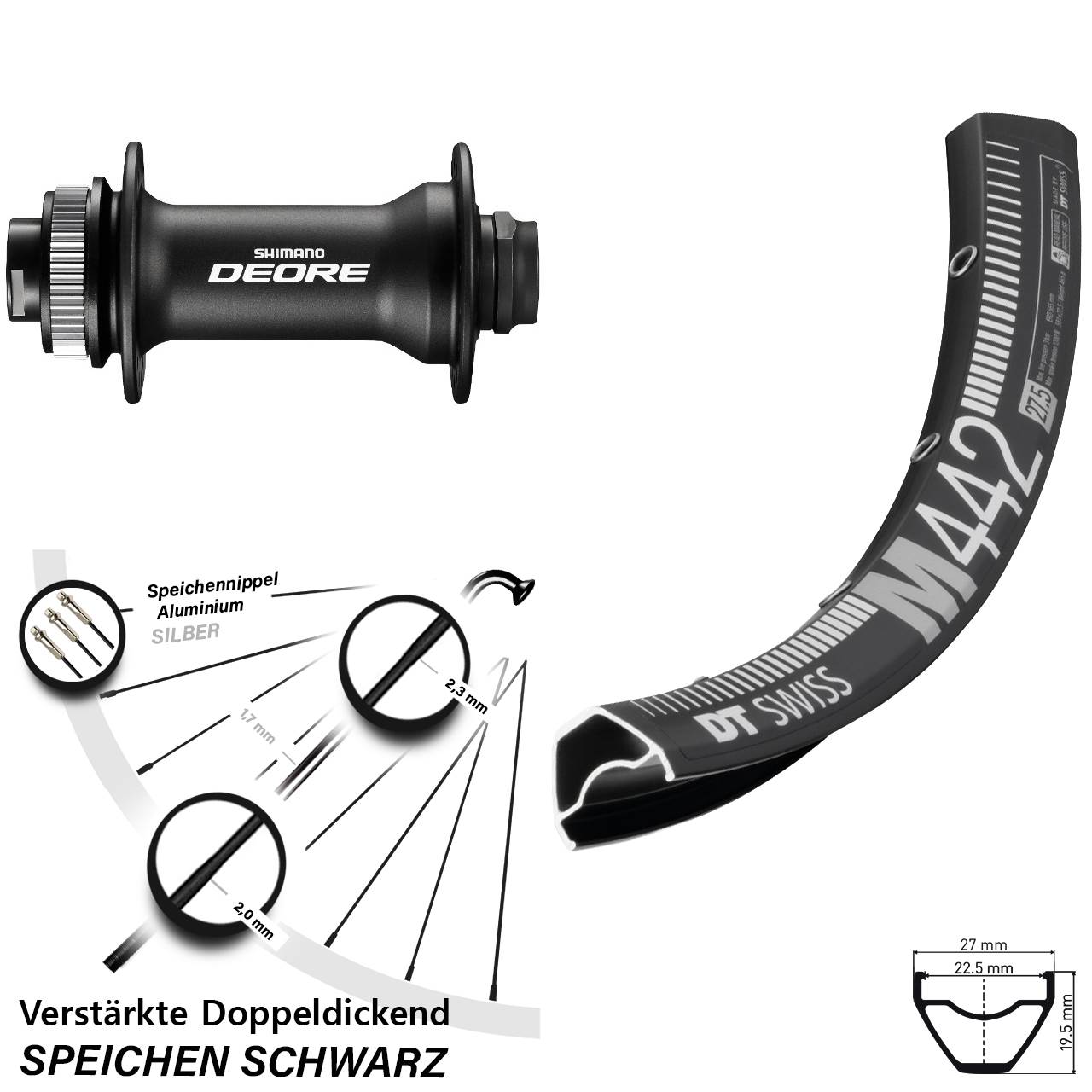 Disc Vorderrad 28-29 Zoll DT Swiss M442 Shimano Deore HB-M618 Boost 15x110