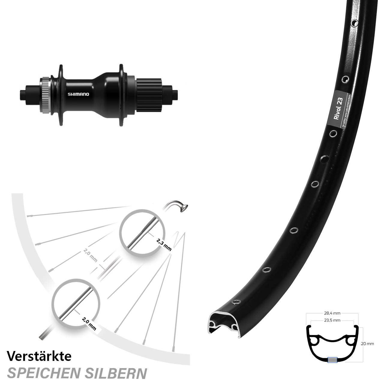 650B Ryde Rival 23 FH-QC500-B Boost Centerlock Hinterrad QR Boost Micro Spline