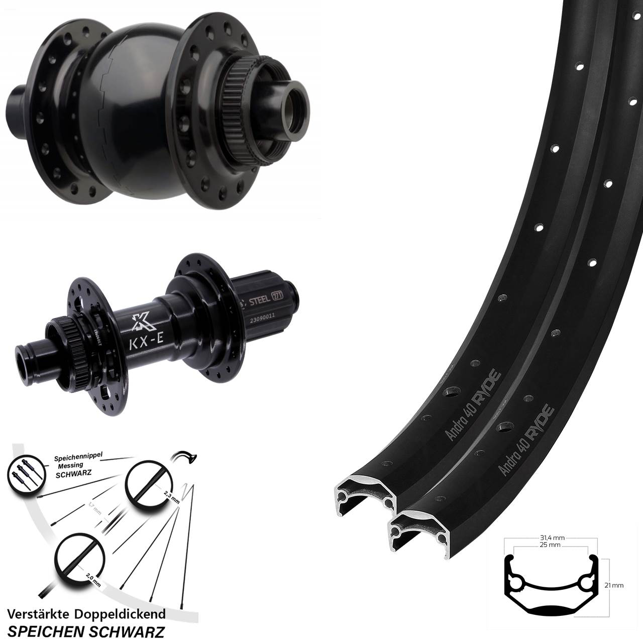 Laufradsatz Centerlock 15x110 12x148 650B Ryde Andra 40 KX-E SON 28 8-12 fach