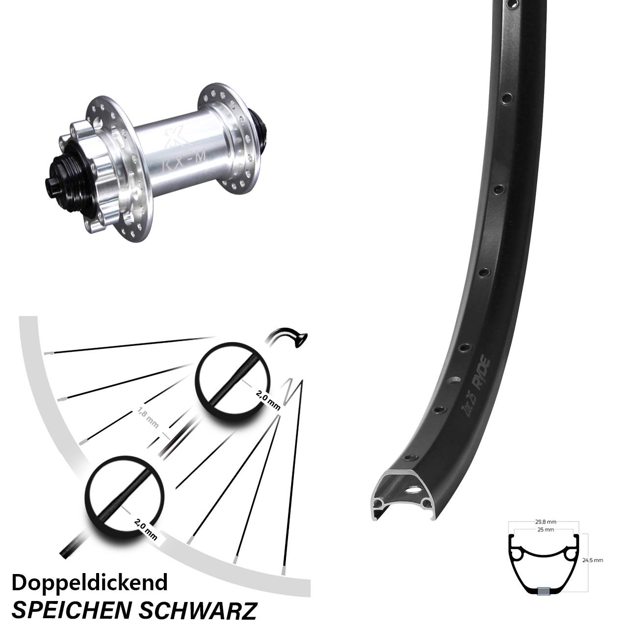 6-Loch Vorderrad 29 Zoll Ryde ZAC 25 KX-M QR