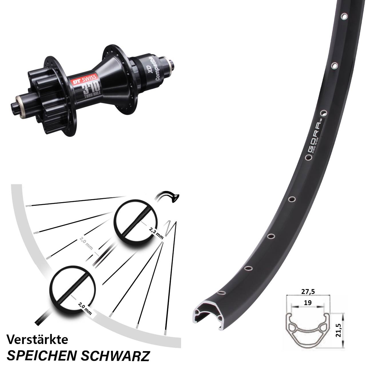 Disc Laufrad 28 Zoll Gora 19 DT Swiss 370 XD für Schnellspanner