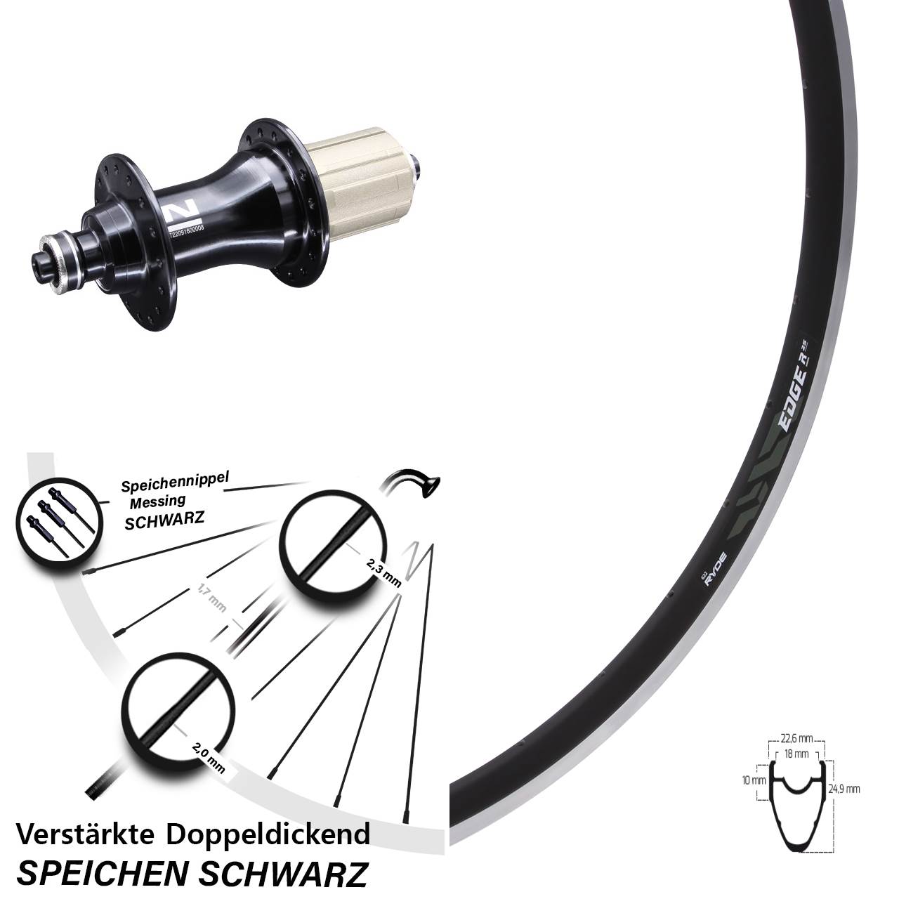 Hinterrad 28 Zoll Ryde Edge R25 Novatec F162 8-12 fach HG QR