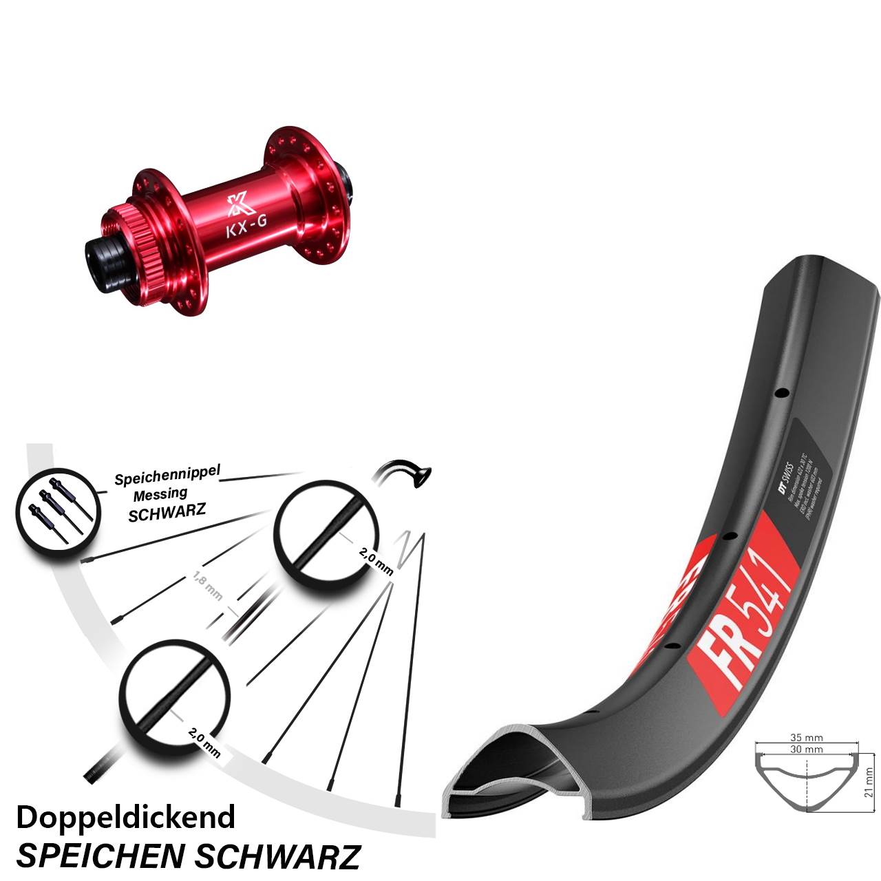 DT Swiss FR541 KX-G rot 29 Zoll Vorderrad Centerlock 15x100