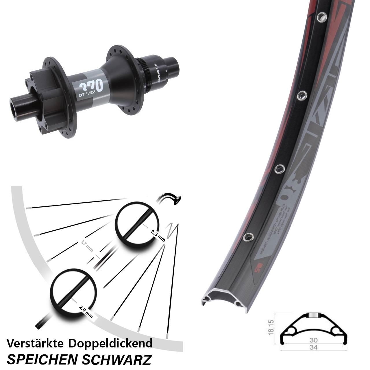 29 Zoll Rodi TRYP30 DT Swiss 370 Boost Disc Laufrad 12x148 XD