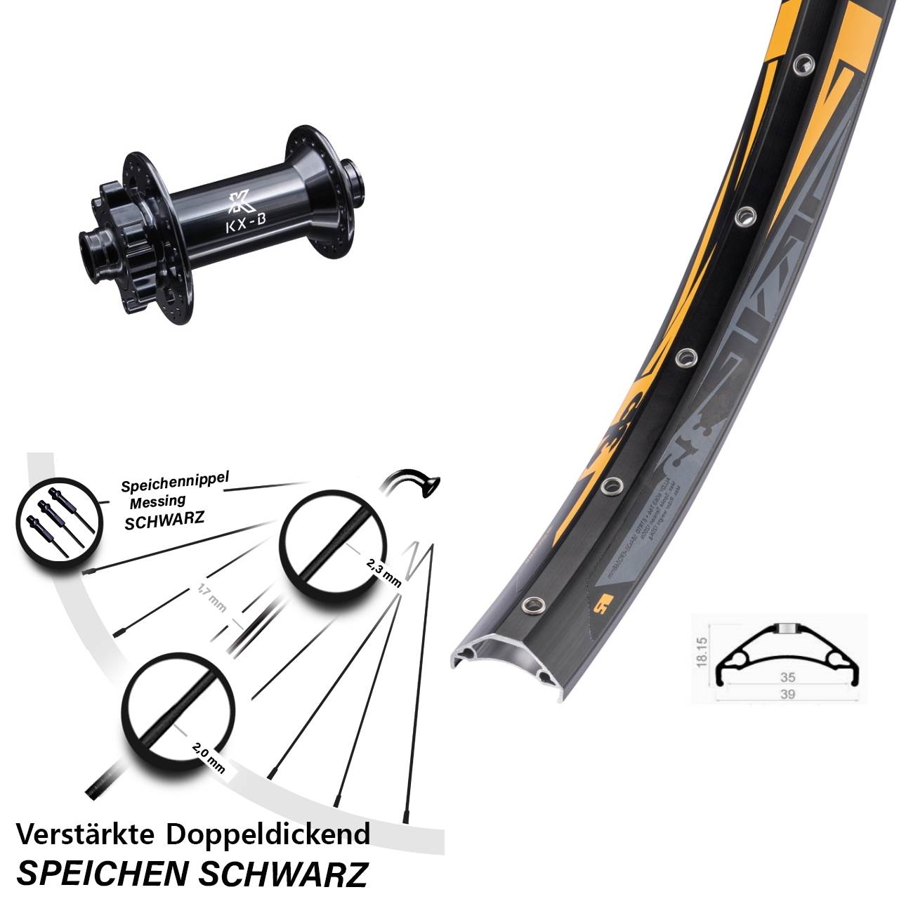 Rodi TRYP 35 KX-B 27,5 Zoll Disc Laufrad 15x110 Boost
