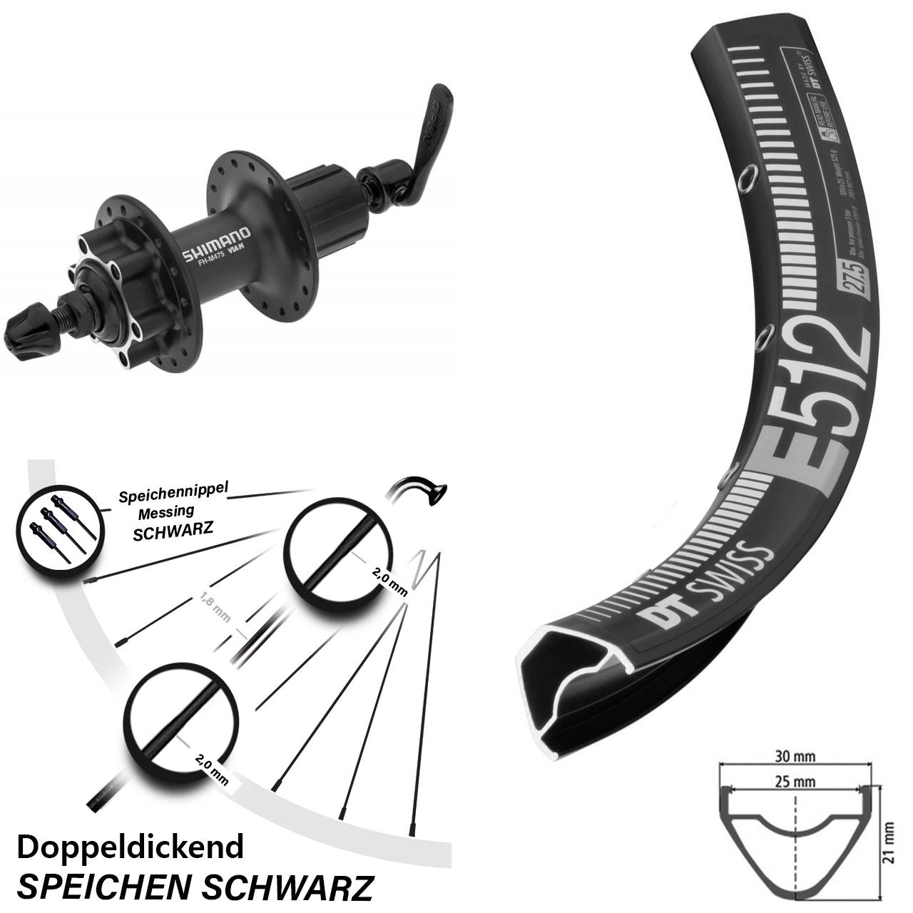 6-Loch Hinterrad 29 Zoll DT Swiss E 512 Shimano FH-M475 8-11 fach QR