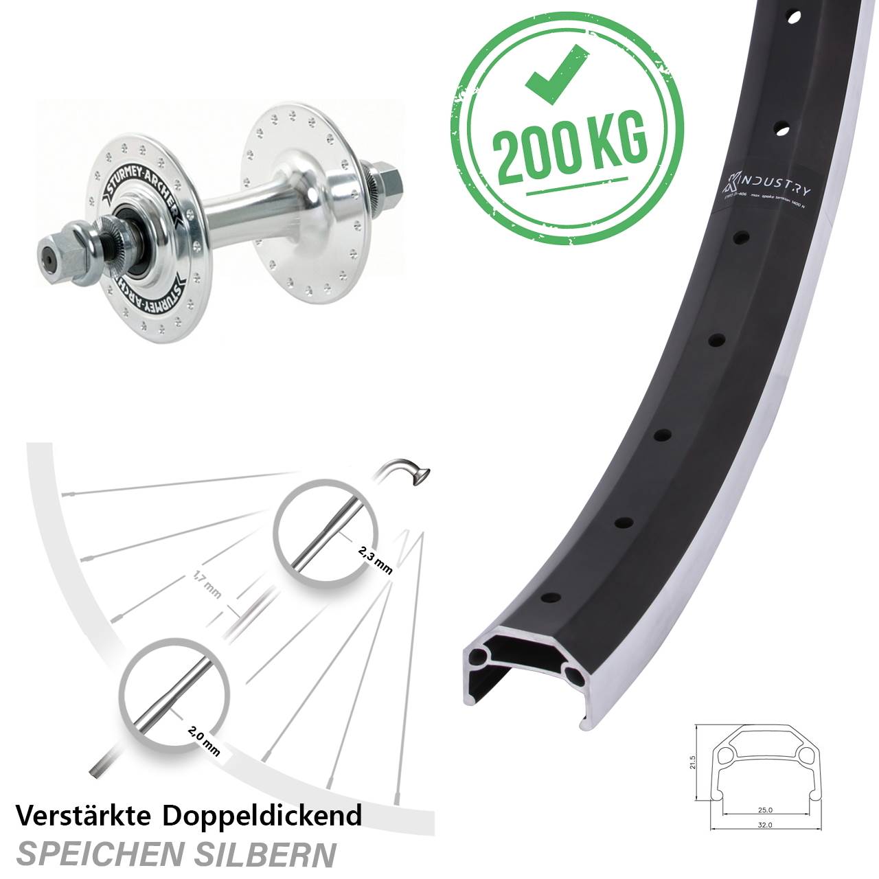 Vorderrad Vollachse 26 Zoll KX Industry Sturmey Archer HBT30-F