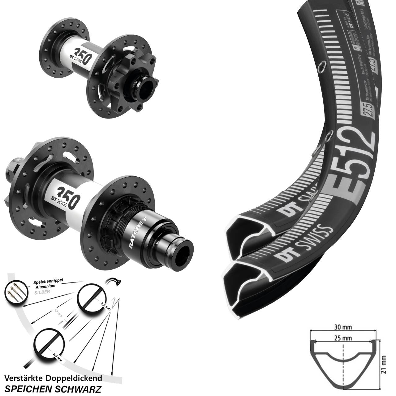 27,5 Zoll DT Swiss E512-350 Disc Laufradsatz 15x100 12x142 XD