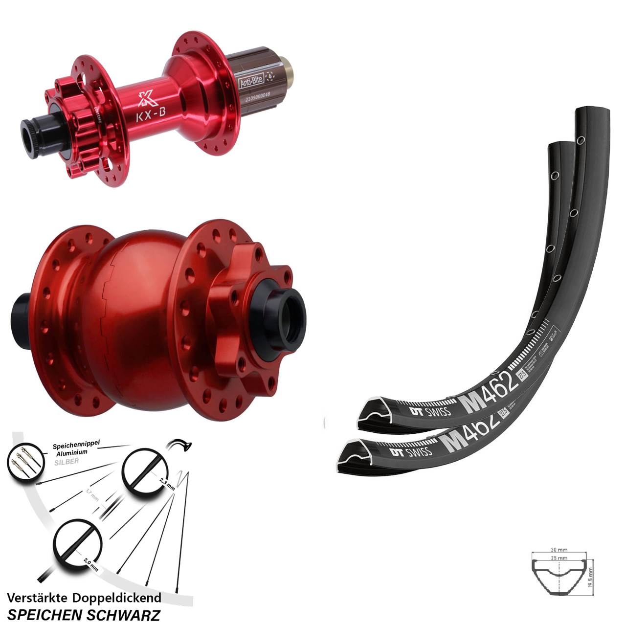 Disc Laufradsatz 29 Zoll DT Swiss M462 KX-B rot SON 28 8-12 fach 15x110 12x148