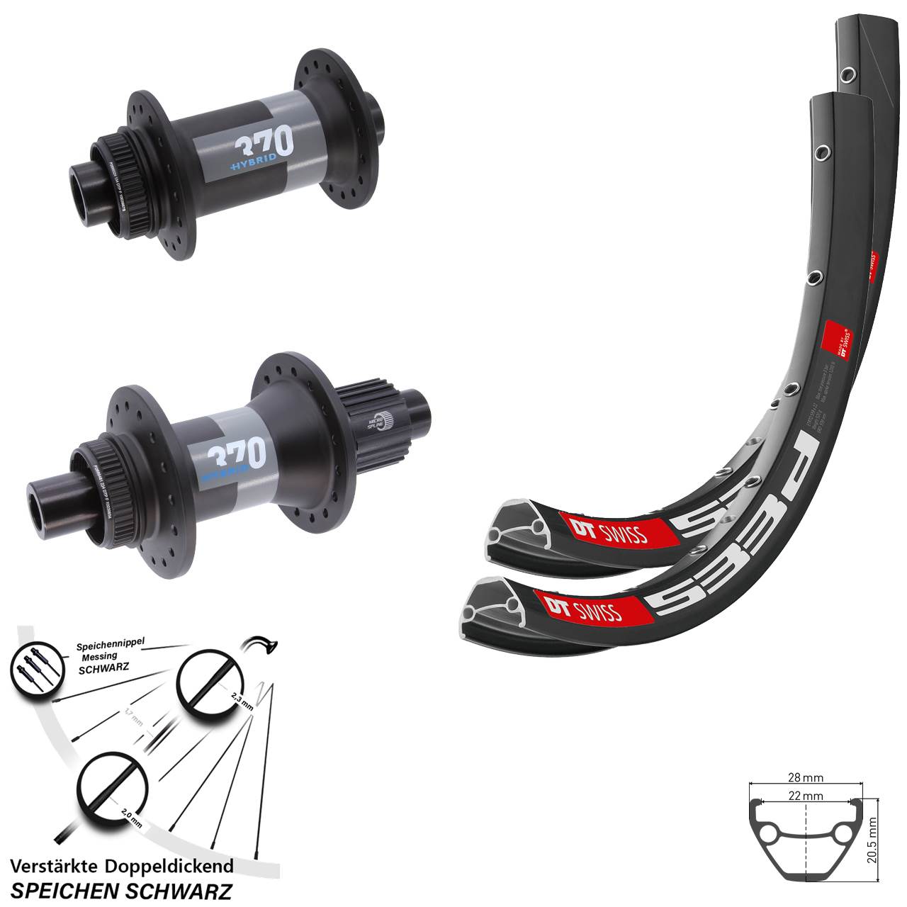 27,5 Zoll DT Swiss 533 D 370 Hybrid Boost Laufradsatz Centerlock Boost Micro Spline