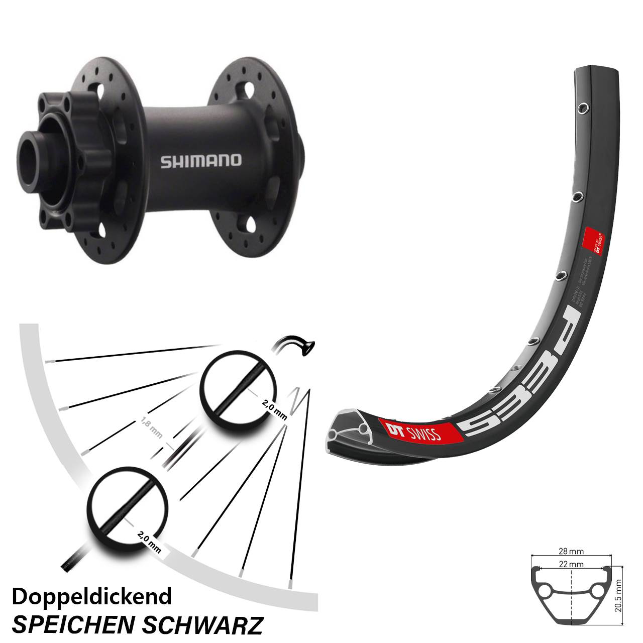 6-Loch Vorderrad 15x100 26 Zoll DT Swiss 533 D Shimano HB-M758