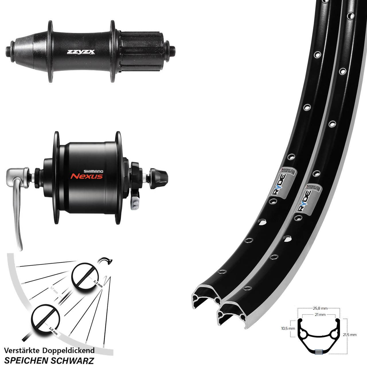 Ryde ZAC 421 Formula OV-32 Shimano Nexus DH-C3000 28 Zoll Laufradsatz QR 8-11 fach