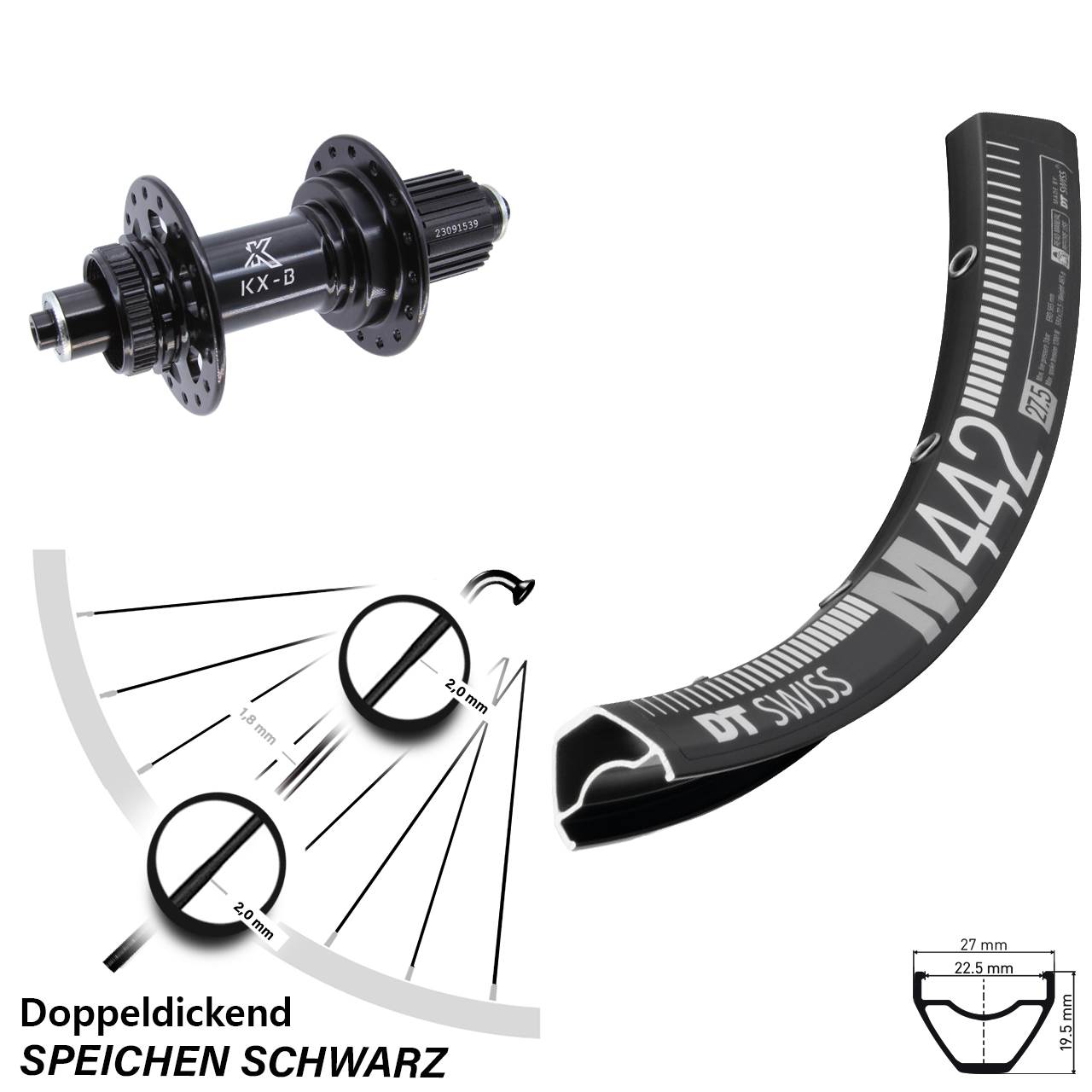 Centerlock Hinterrad QR 28-29 Zoll DT Swiss M442 KX-B Shimano Micro Spline