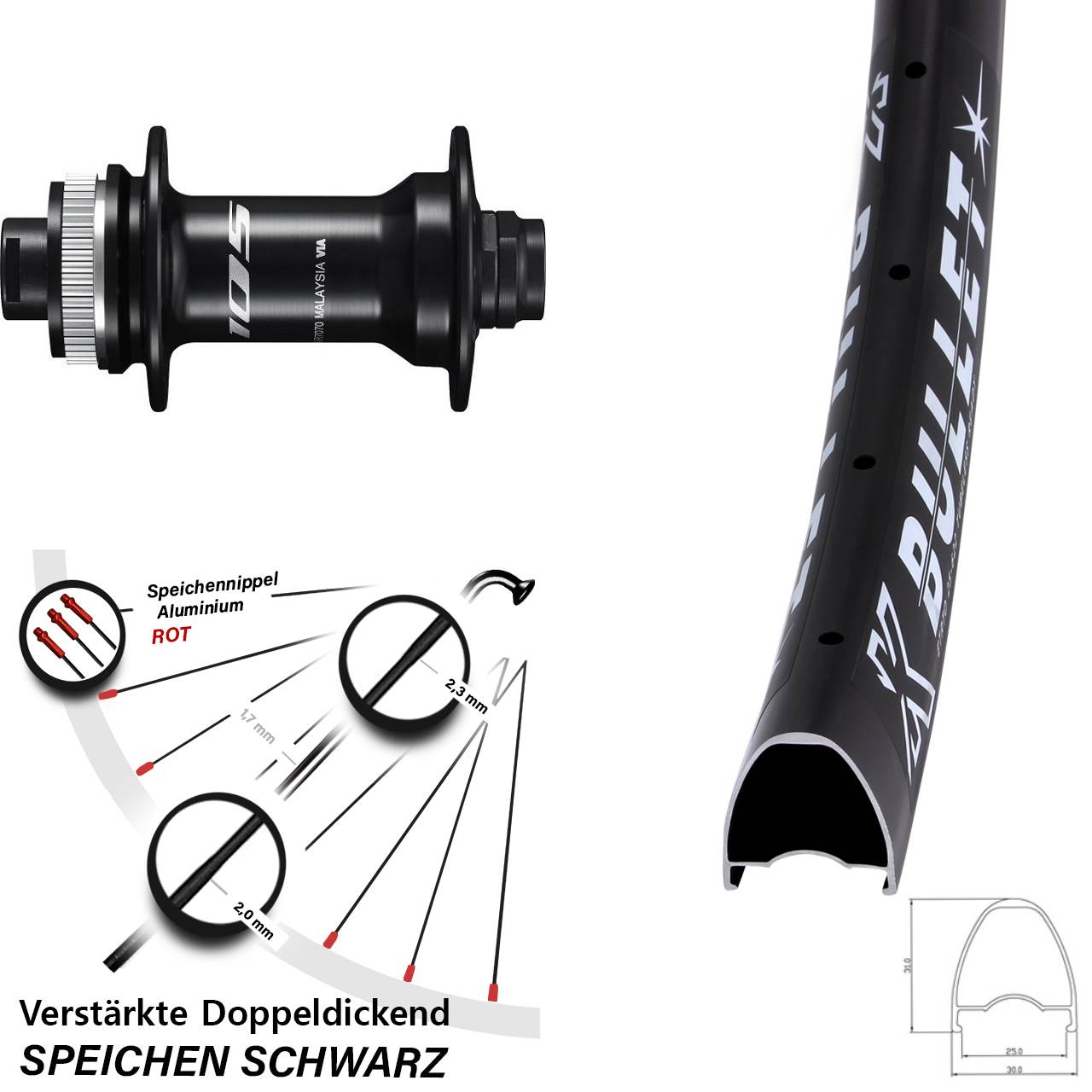 28 Zoll KX Bullet Shimano 105 Centerlock Vorderrad 12x100