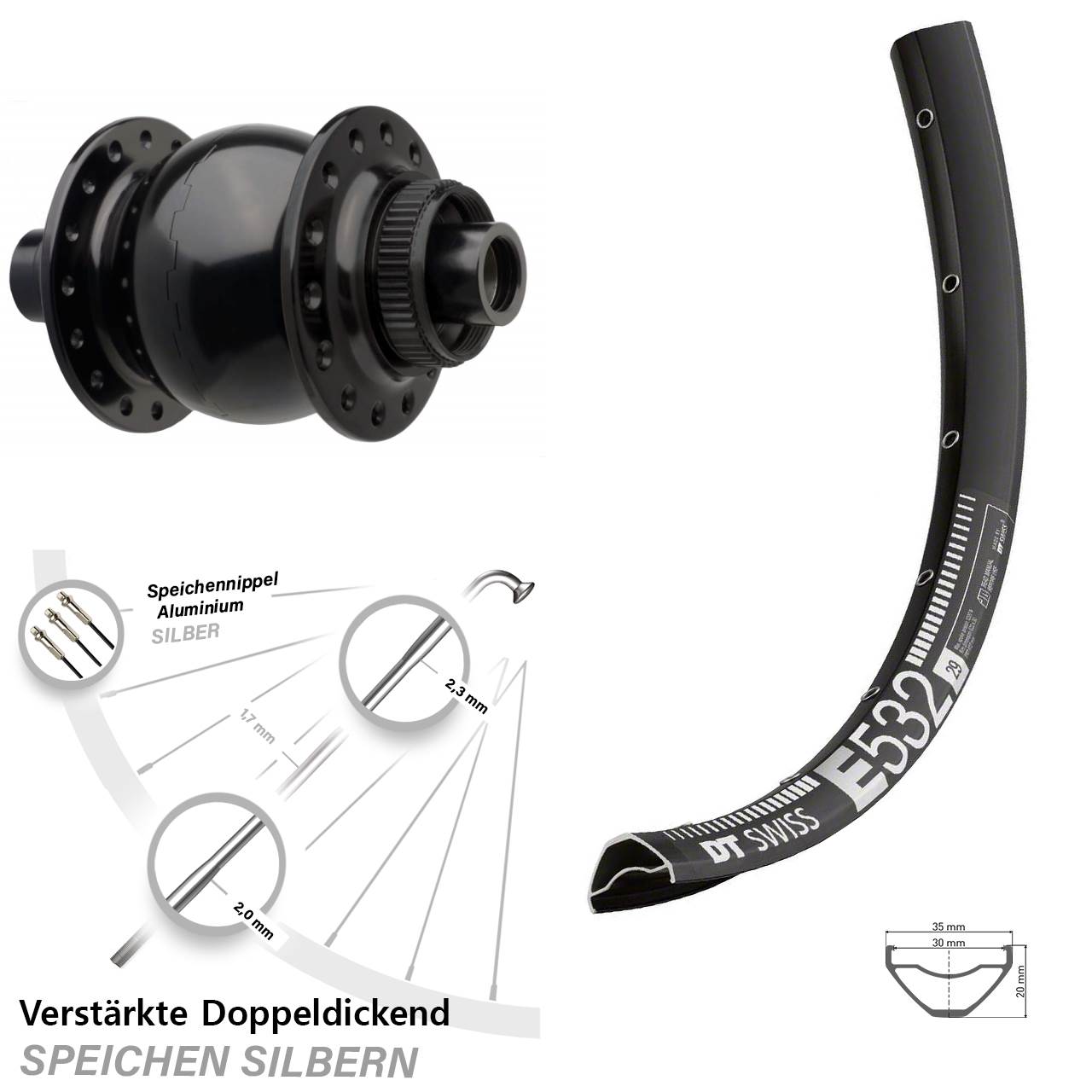 Boost Disc Vorderrad mit Nabendynamo 15x110 29 Zoll DT Swiss E532 SON 28