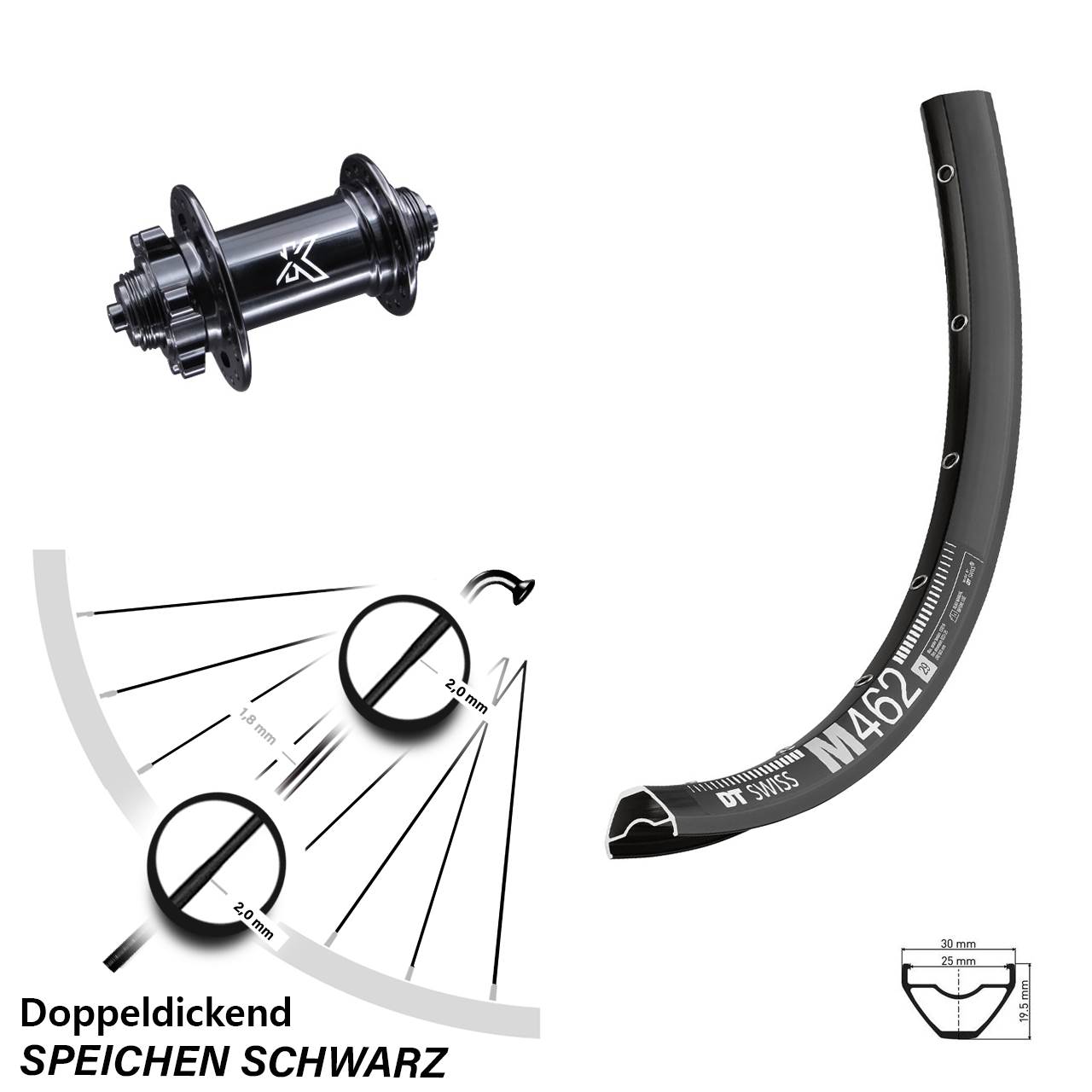DT Swiss M462 KX-M 27,5 Zoll 6-Loch Vorderrad für Schnellspanner