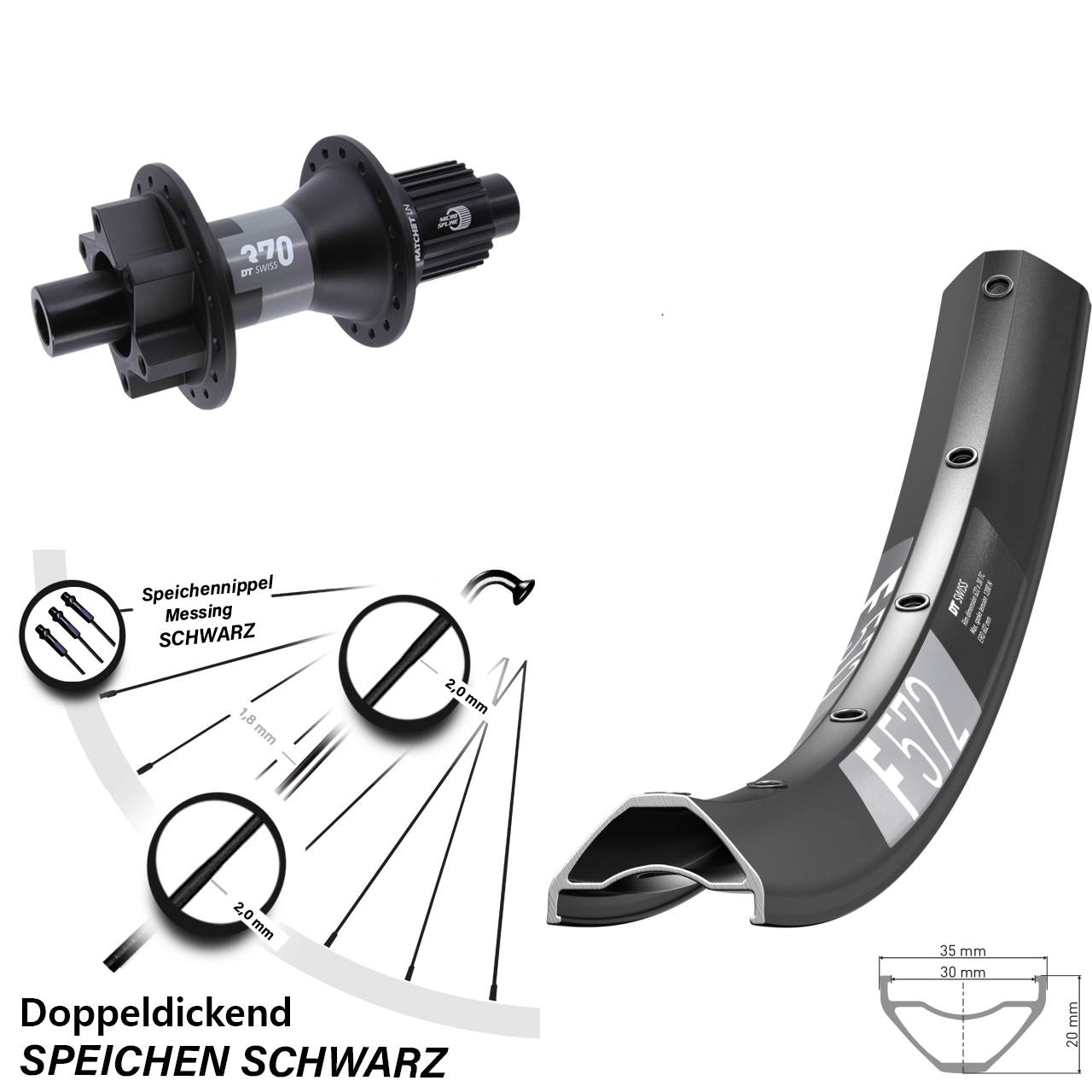 27,5 Zoll DT Swiss F 572-370 Disc Hinterrad 12x142 Shimano Micro Spline