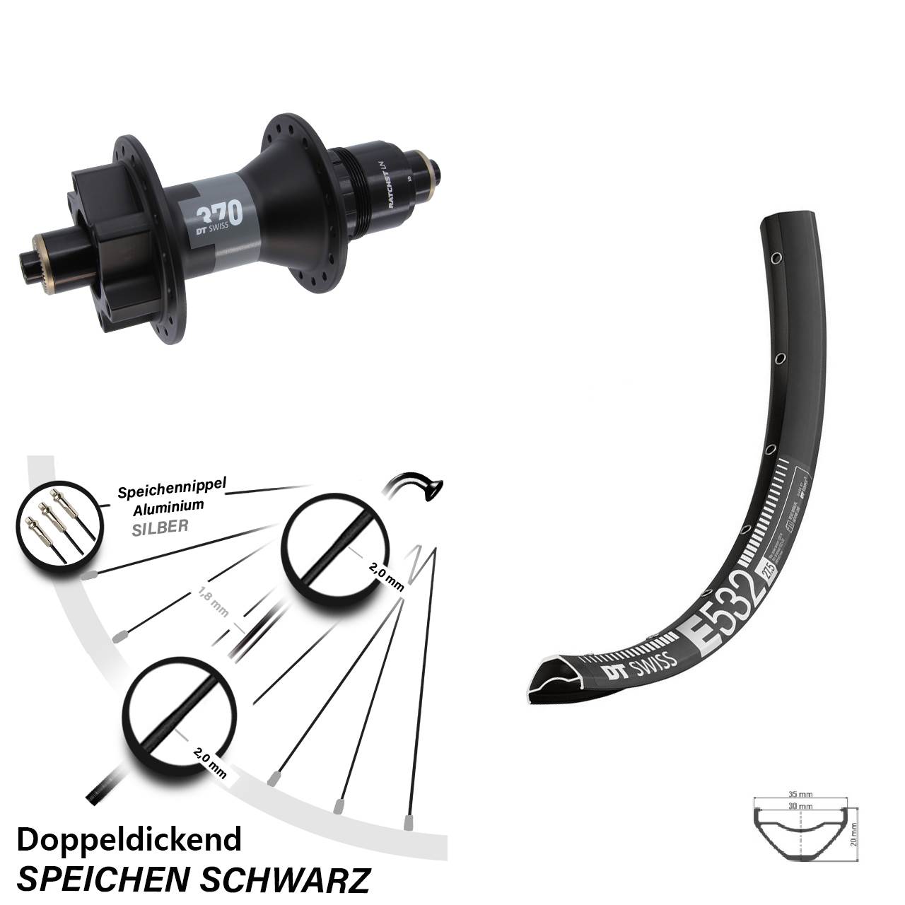 6-Loch Hinterrad 29 Zoll DT Swiss E 532-370 XD QR