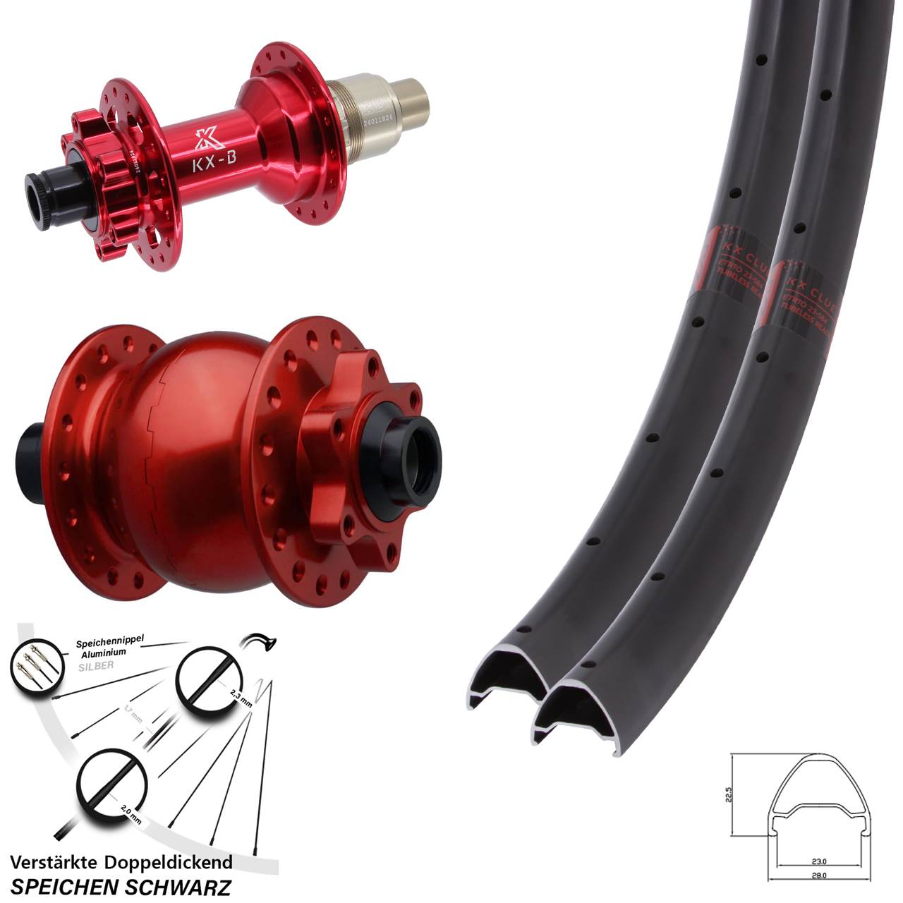 6-Loch Laufradsatz 15x110 12x148 27,5 Zoll KX-B Clue rot SON 28 SRAM XD