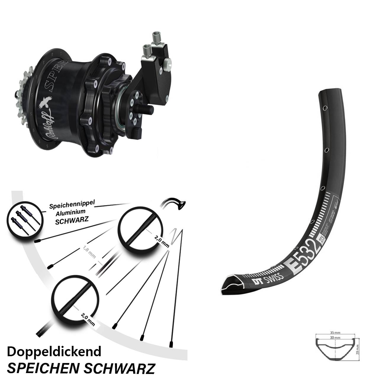 29 Zoll DT Swiss E 532 Rohloff 500/14 TS DB OEM Tandem