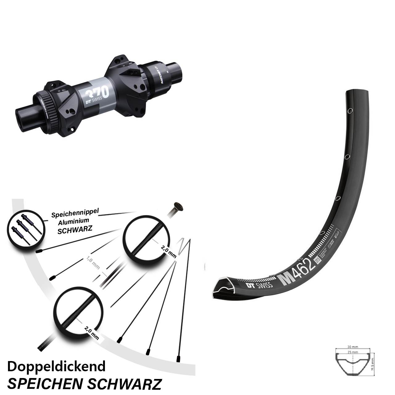 29 Zoll Hinterrad M 462 DT Swiss 370 Boost Straightpull Sram XD Centerlock