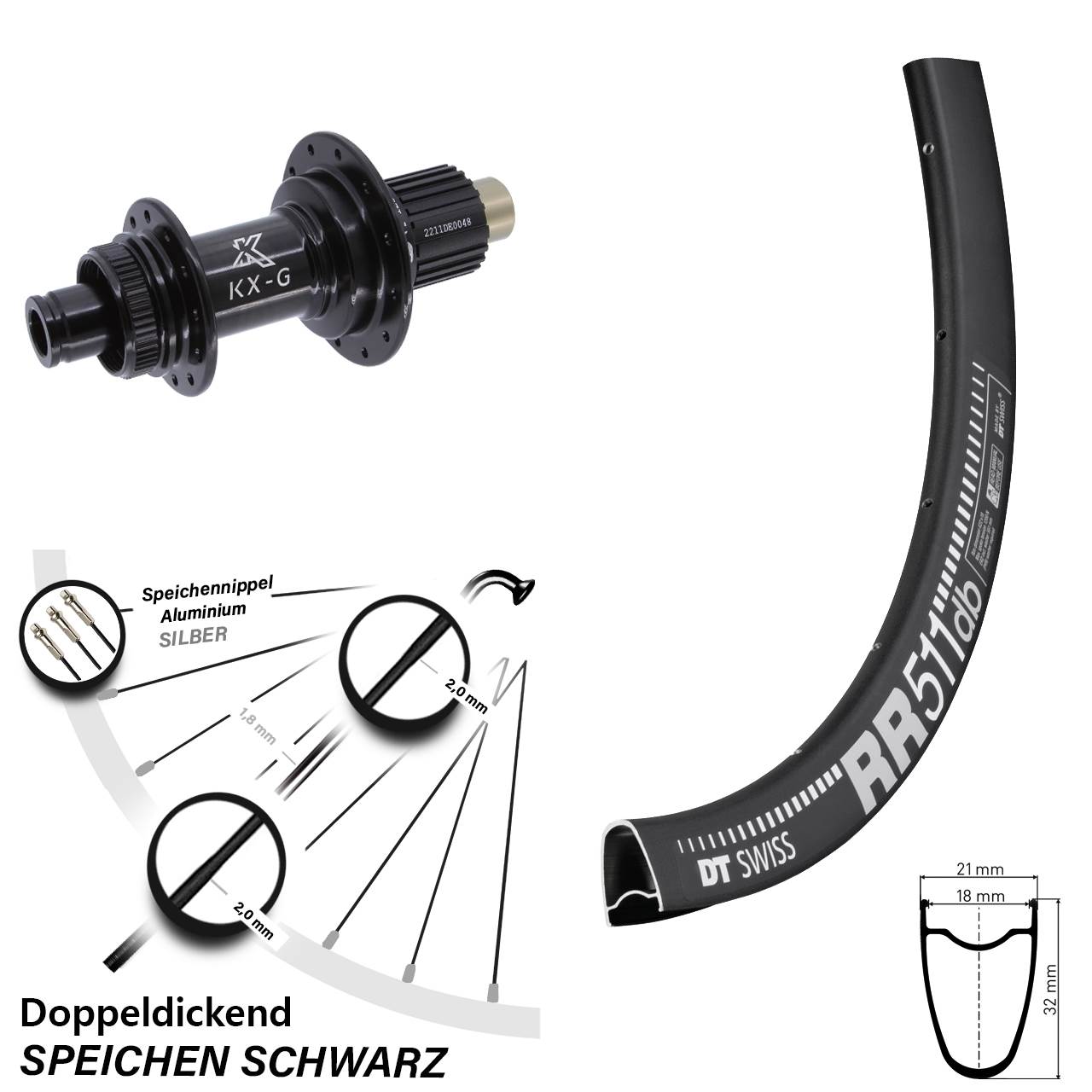 Hinterrad Centerlock 12x142 28 Zoll DT Swiss RR511 KX-G Shimano Micro Spline