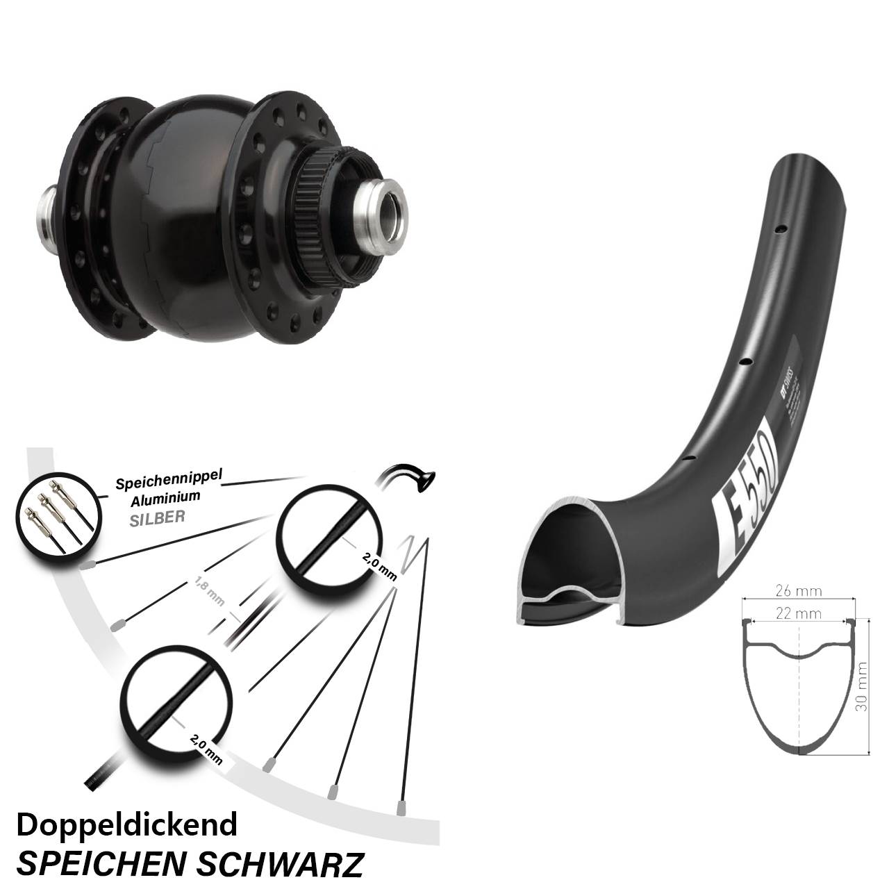 28 Zoll DT Swiss E550 SON delux Disc Nabendynamolaufrad 12x100