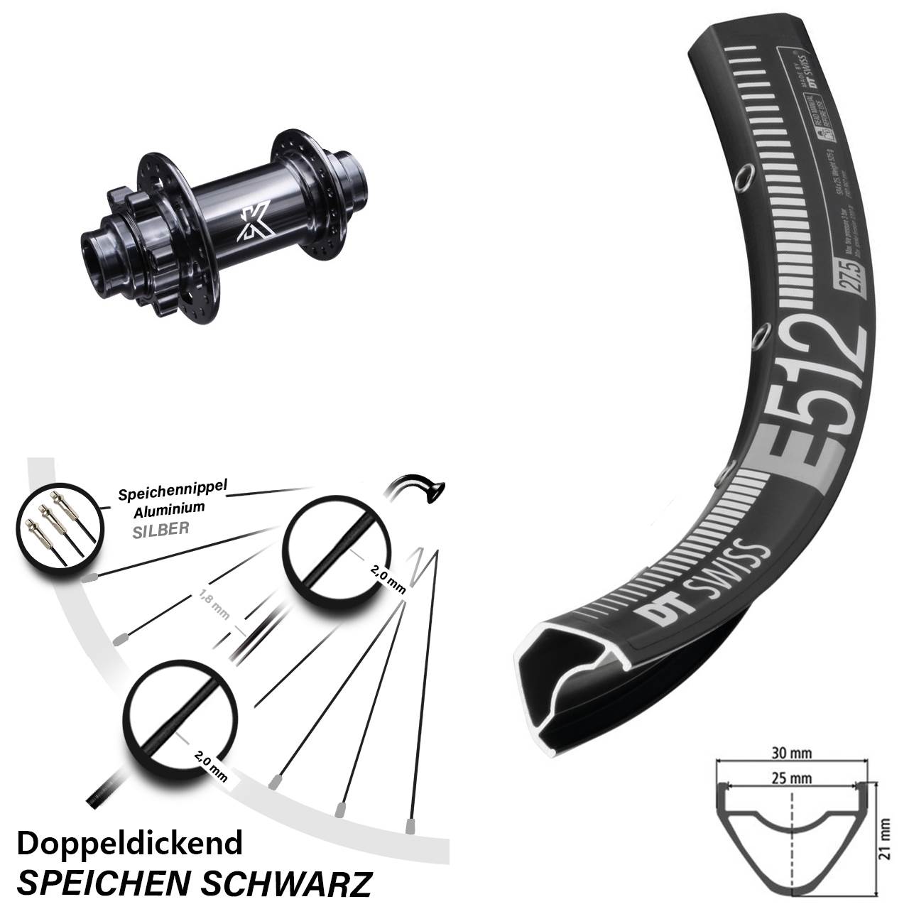 DT Swiss E512 KX-M Downhill 27,5 Zoll Disc Laufrad 20x110 non Boost