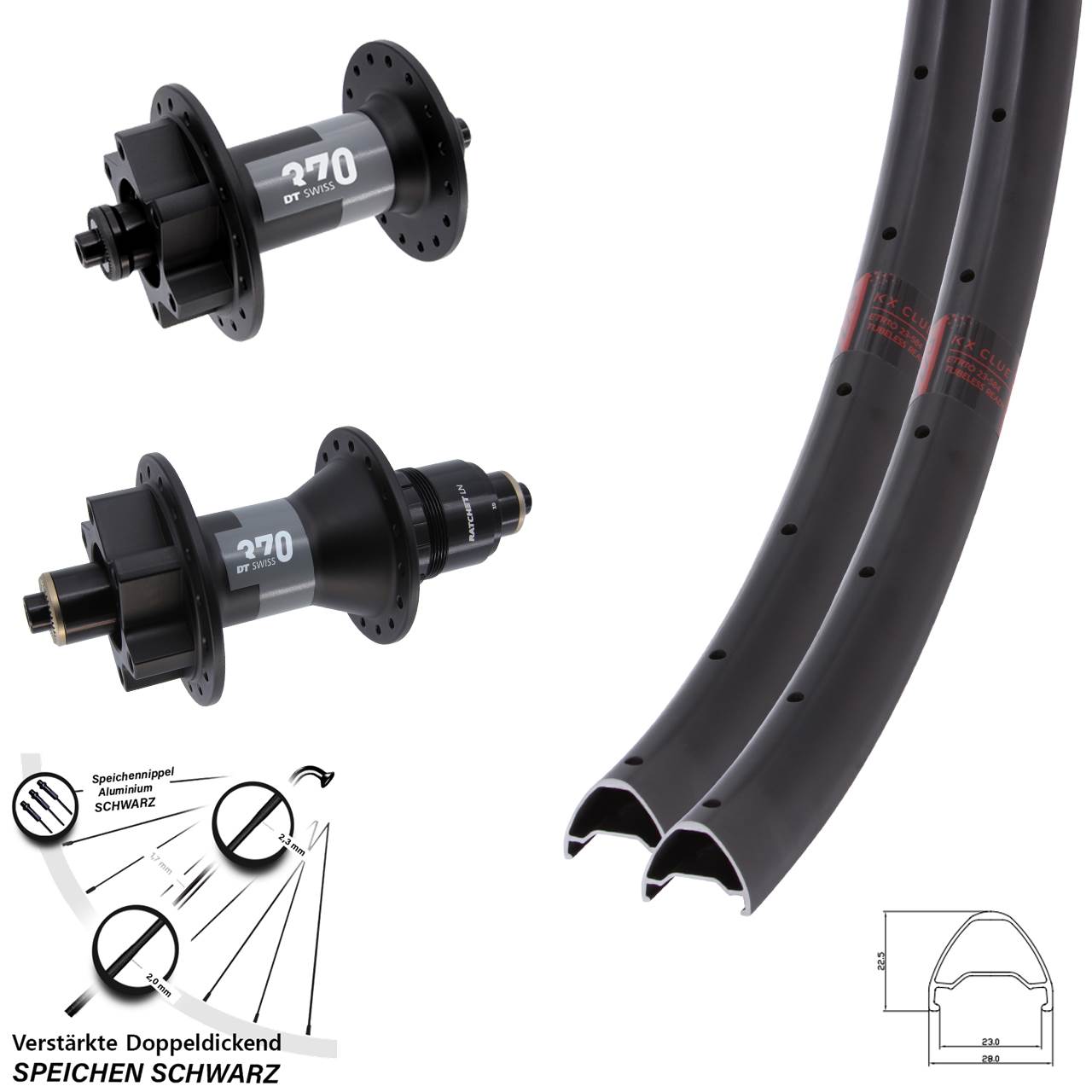 28 Zoll KX Clue DT Swiss 370 Disc Laufrad-Satz QR SRAM XD