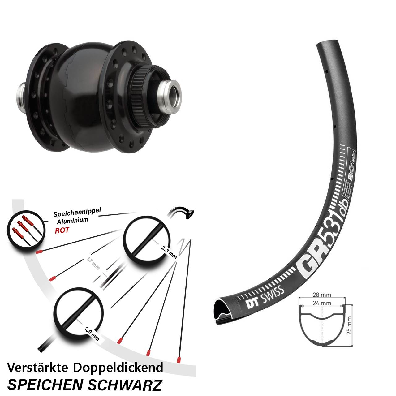 Centerlock Dynamo-Vorderrad 12x100 27,5 Zoll DT Swiss GR 531 SONdelux