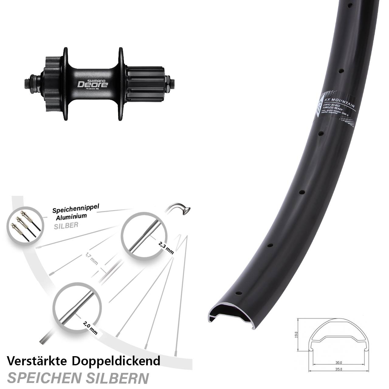 KX Mountain Shimano FH-M525 29 Zoll 6-Loch Hinterrad für Schnellspanner 8-11 fach