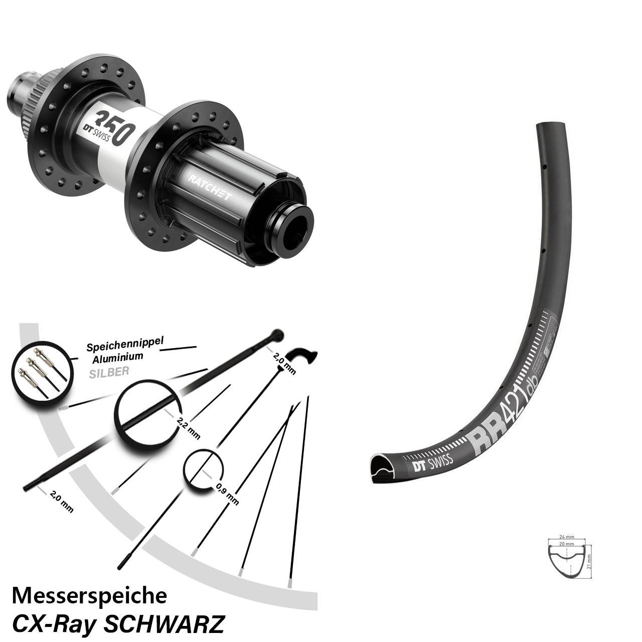 Hinterrad 12x142 28 Zoll RR421 DT Swiss 350 Road 11-12 fach HG Messerspeiche CX-Ray