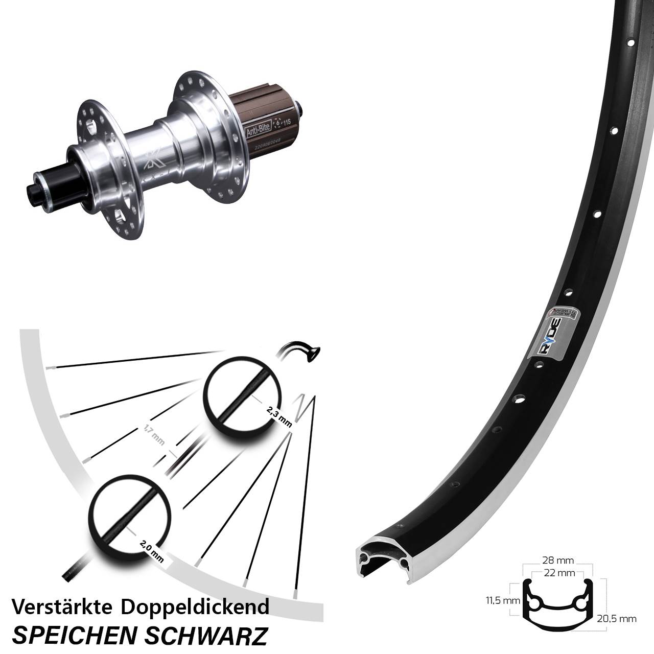 Ryde Andra 35 KX-T 27,5 Zoll Hinterrad QR 8-12 fach HG