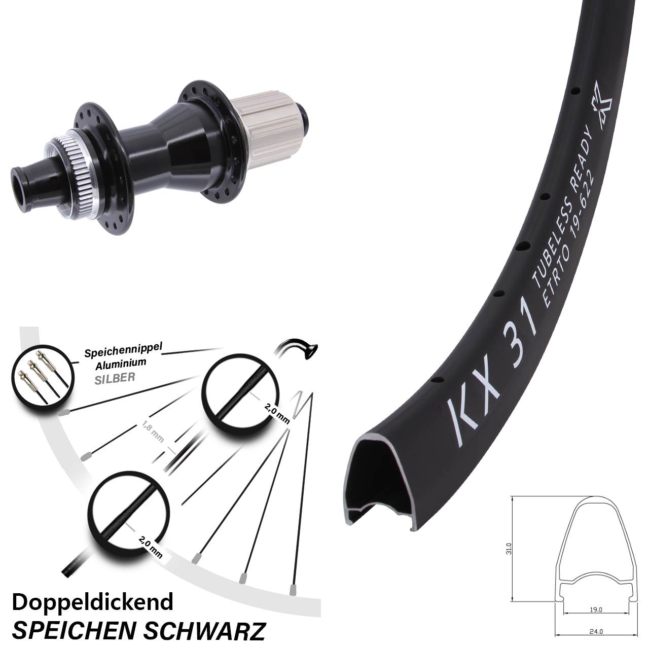 Centerlock Hinterrad 12x142 28 Zoll KX31 Novatec CL142 8-12 fach HG