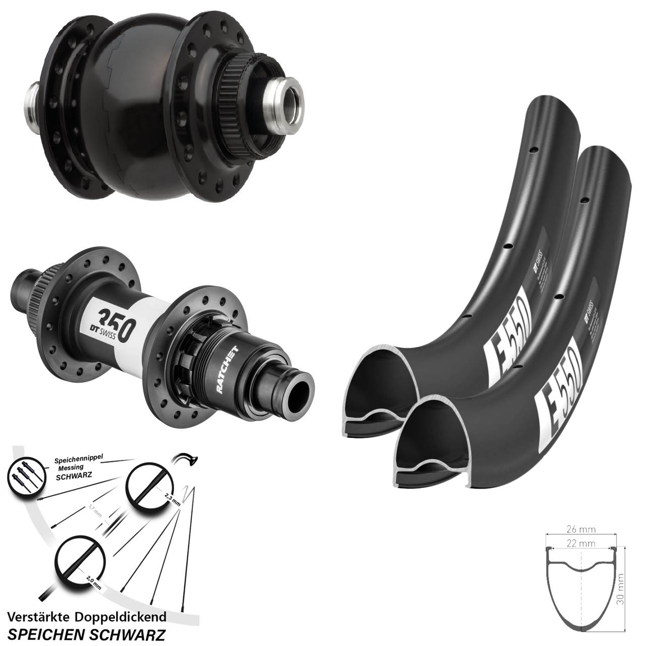 DT Swiss E 550-350 Ratchet 36 SON 28 Zoll Disc Laufradsatz 12x100/142 SRAM XDR